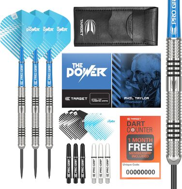 Дротики Target Phil Taylor 22/23/24 г вольфрамові, набір зі стрижнями Pro Grip, крилами Pro Ultra, чохлом, аксесуари для дартсу