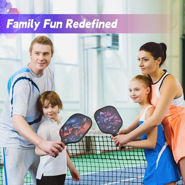 Набір ракет для піклболу Niupipo (2 шт.), фібергласова поверхня, поліпропіленовий сердечник, м'яка ручка, легкі, з сумкою (фіолетовий/чорний)