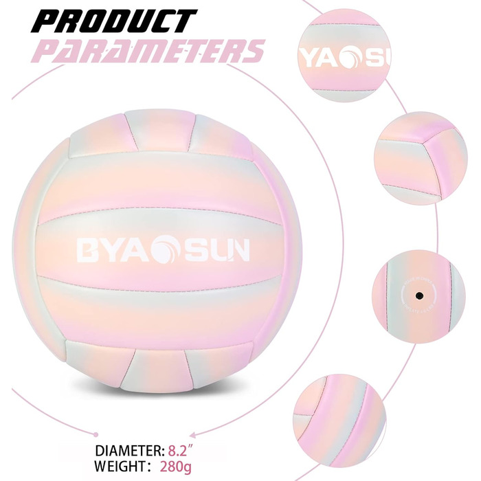Волейбольний м'яч BYAOSUN, розмір 5, для гри в приміщенні, на вулиці та на пляжі. Ідеальний для тренувань, початківців, підлітків та дорослих