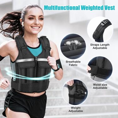 Регульована вагова жилетка для жінок та чоловіків, 0,6 - 8,7 кг, 9 вантажних пакетів, для фітнесу, силових тренувань, бігу та ходьби