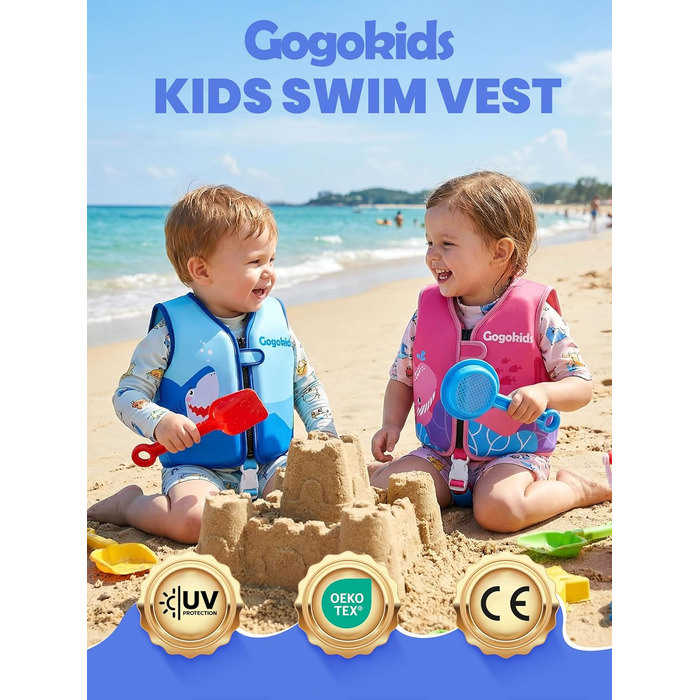 Дитячий жилет для плавання Gogokids 15-30 кг, для навчання плаванню, рожево-червоний, 5-8 років