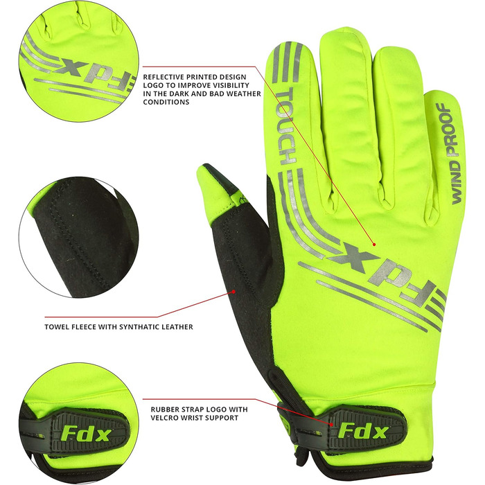 Фетровий велосипедний рукавиця FDX для чоловіків - вітронепроникні та водовідштовхувальні, теплі, з гелевою підкладкою, підтримка сенсорного екрану, неслизьке зчеплення, для велосипедів, MTB та електровелосипедів, жовті, XL