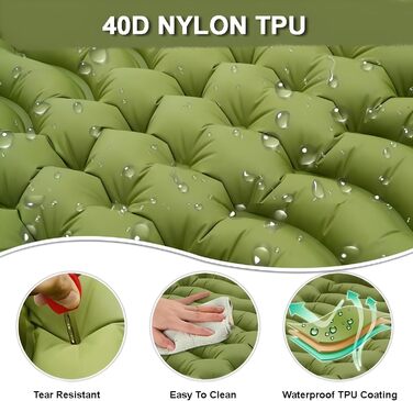 Саморозкладаний килимок для кемпінгу YuanDiann 200x140 см на 2 особи, армійний зелений, з помпою та подушкою