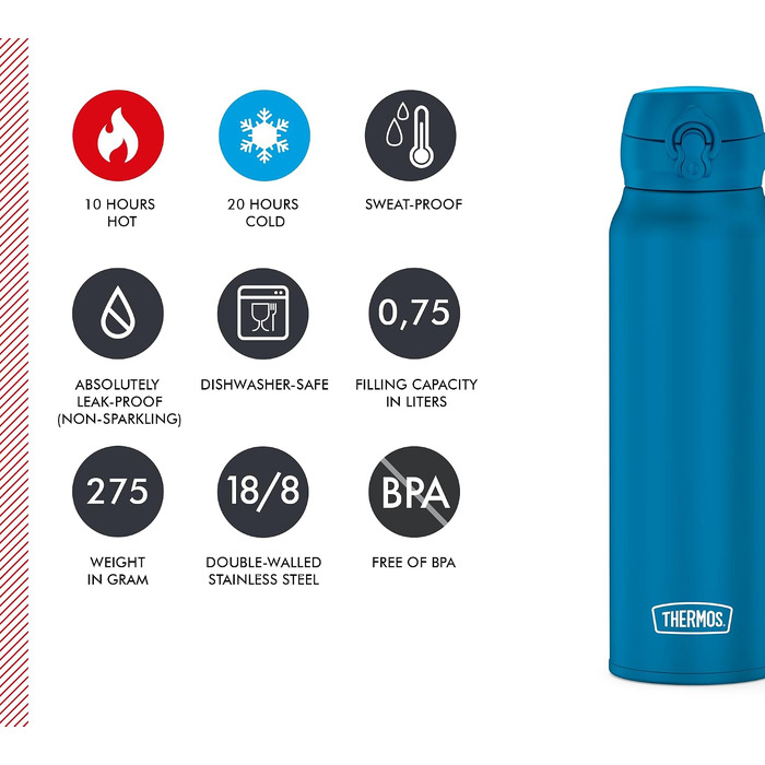 Термос Thermos UltraLight вакуумна пляшка для напоїв, 0.5 л, сталь, зберігає холод до 20 годин