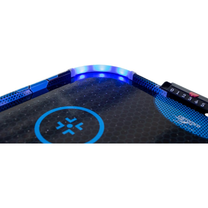 Airhockey стіл Aurora-XT від Carromco – великий стіл для аір-хокею з LED підсвіткою для дітей та дорослих від 7 років, 131x62x79 см, з LED шайбами та пушером, блок живлення
