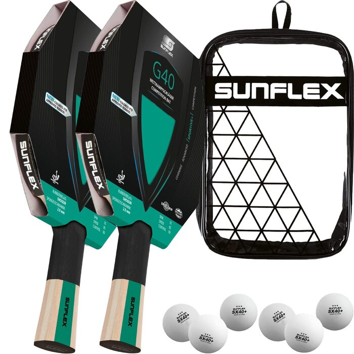 Ракетка для настільного тенісу Sunflex Color COMP G40 Pro: професійна, сертифікована ITTF, з анатомічною ручкою, кейсом, м'ячами та додатковою ракеткою