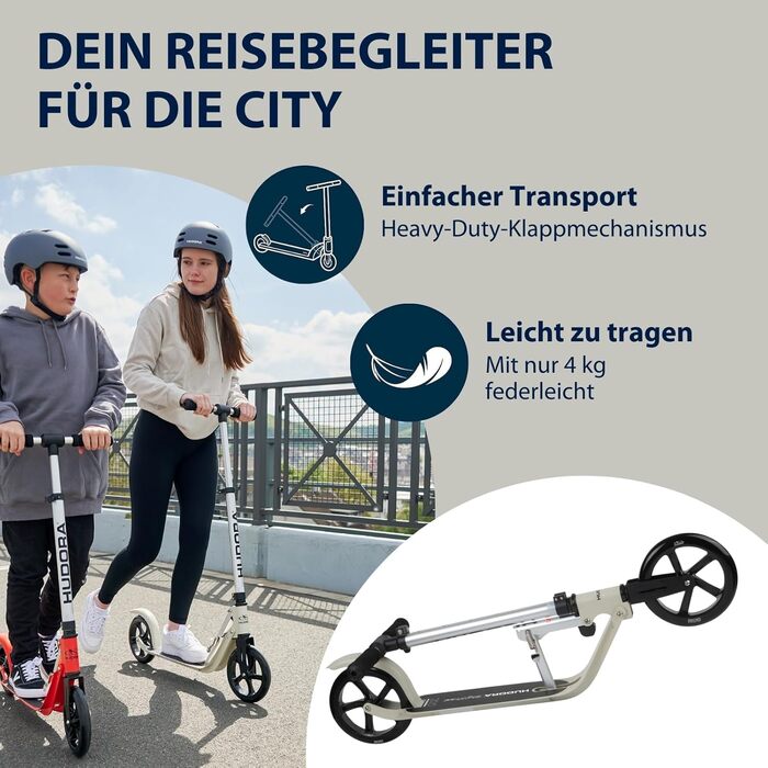 Самокат HUDORA BigWheel Pure алюмінієвий, складаний, міський, з підніжкою, регульована висота, до 100 кг, для дорослих та підлітків