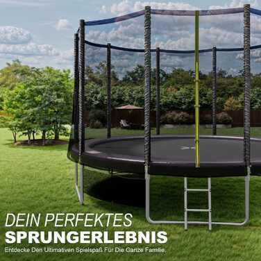 Трамплін JUMMICO Outdoor для дітей з драбиною та боковою кишеню (діаметр 366 см, чорний), сертифікований GS