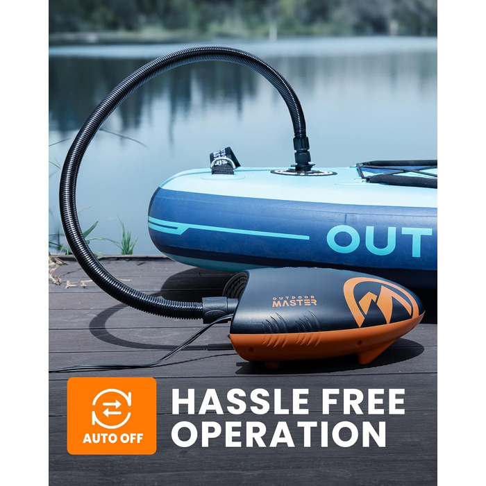 Насос для SUP OutdoorMaster The Shark: електричний, 20PSI, 12V DC, охолодження, автоматичне надування, для SUP, човнів