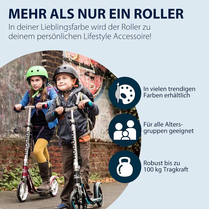 Самокат HUDORA BigWheel 205 алюмінієвий, складаний, міський, для дітей та дорослих, регульована висота, до 100 кг