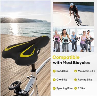 Гелевий велосипедний сідло MSDADA для жінок та чоловіків, водонепроникний, зручний, для шосе, круїзера, MTB, велотренажера, міста (жовтий)