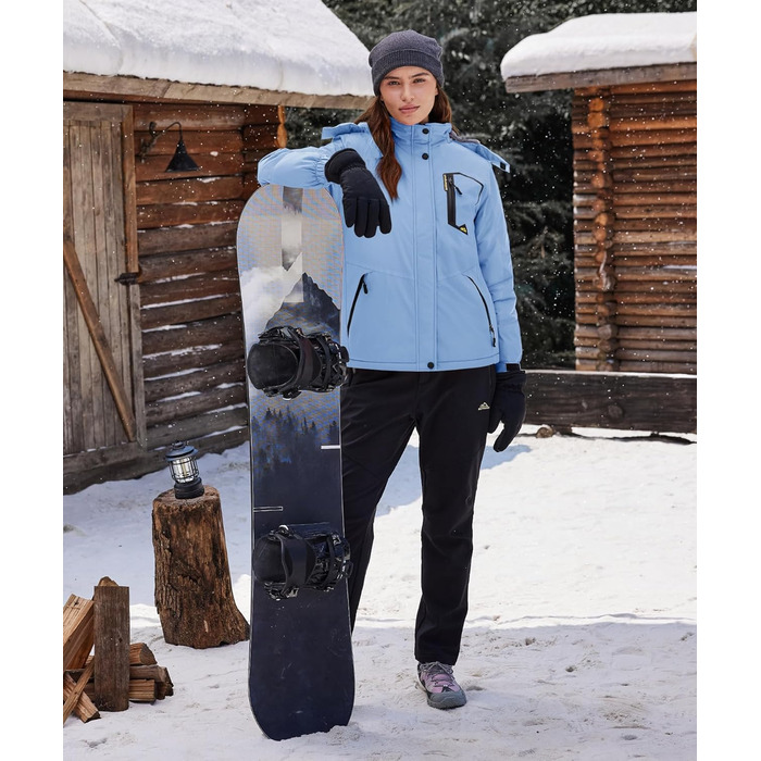 TACVASEN Жіноча перехідна куртка, тепла зимова куртка, вільна куртка для походів, гірськолижна куртка з водонепроникним блискавкою, S, світло-блакитна