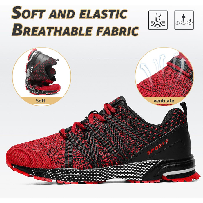 Чоловічі кросівки ASHION для спорту та бігу. Легкі, дихаючі, червоно-чорні, 40 EU