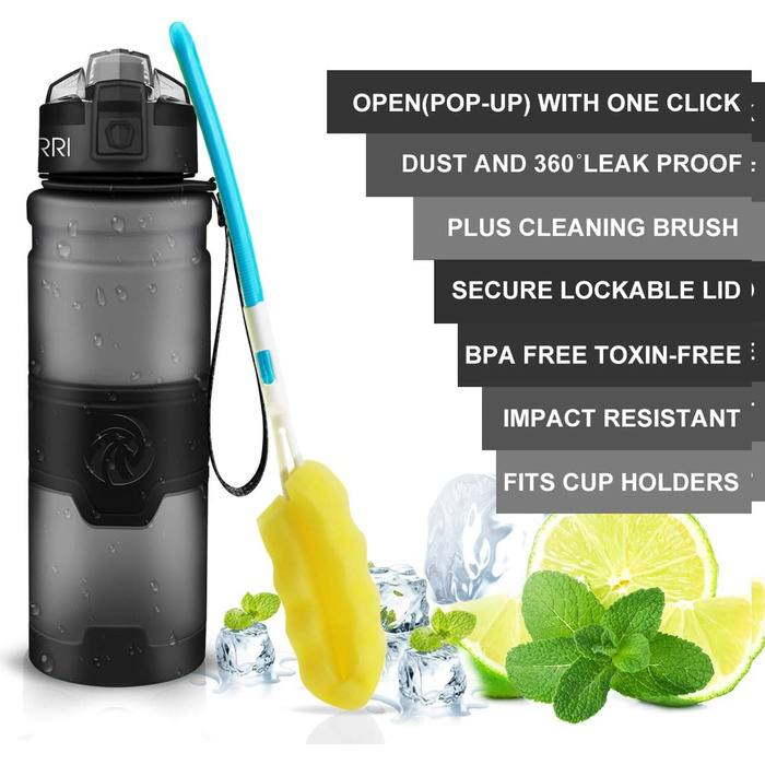 Спортивна пляшка ZORRI 500 мл, 1 л, 700 мл, 400 мл: BPA-Free, для дітей, школи, фітнесу, велосипеда (сіра)