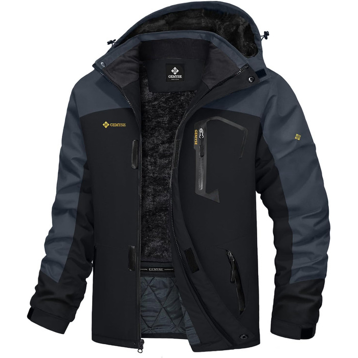 Чоловіча зимова куртка GEMYSE для катання на лижах, тепла, непродувна, водонепроникна, дихаюча, з багатьма кишенями, чорно-сіра, XXL