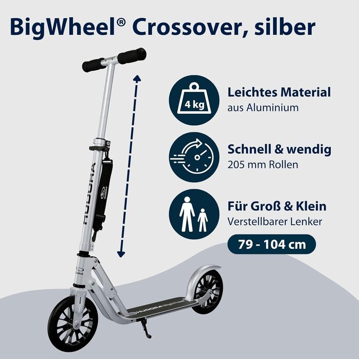 Самокат HUDORA BigWheel 205 алюмінієвий, складаний, регульований, для дітей і дорослих до 100 кг