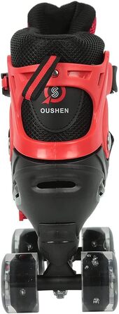 Інлайнери (ролики) для дітей та дорослих, розмір M, з великими колесами 76 мм, регульовані, світлодіодні, червоно-чорні