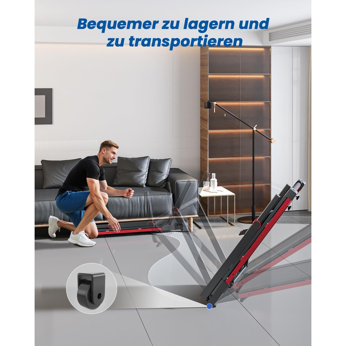 Бігова доріжка для дому 16 км/год, Walking Pad з нахилом 6%, бігове полотно 158 кг, велика площа бігу 112 * 42 см, тихе бігове полотно для дому та офісу, чорно-червоне