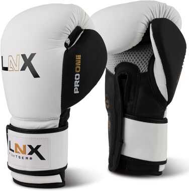 Боксерські рукавички LNX Pro-One зі шкіри для спарингів і тренувань, 12 унцій, чорні матові/чорно-білі, для чоловіків і жінок
