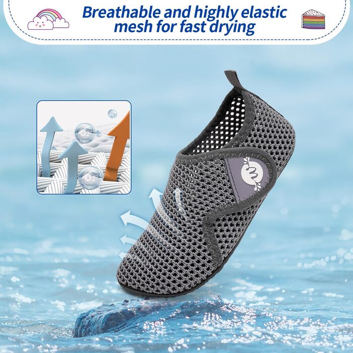 Дитячі шльопанці для плавання WateLves: антиковзні, для басейну та пляжу (28/29 EU, сірий)