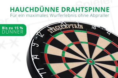 Stagecaptain DBS-1715 Bullseye Pro комплект для дартсу: професійна стілдардс дошка з сизалю, гумовий килимок, регульована стійка, 6 дротиків, 4 комплекти оперень, золото