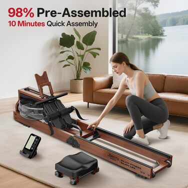 Гребний тренажер JOROTO для дому, дерев'яний, складаний | Bluetooth, сумісність з Kinomap | Макс. вага 150 кг, 16 л резервуар для води