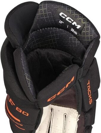 Хокейна рукавичка CCM Tacks XF80 Junior чорний/помаранчевий, 12 дюймів