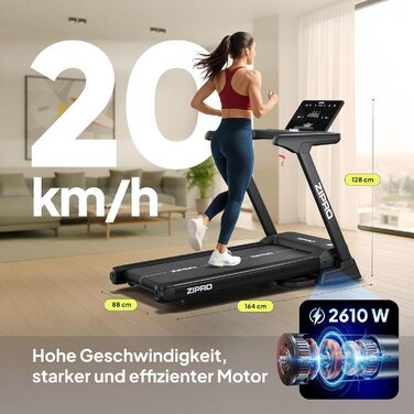 Біговий тренажер ZIPRO Sigma для дому з потужним мотором 3.5 HP, швидкість до 20 км/год, 20 рівнів нахилу, система амортизації VibGuard Pro, максимальне навантаження 140 кг, складаний