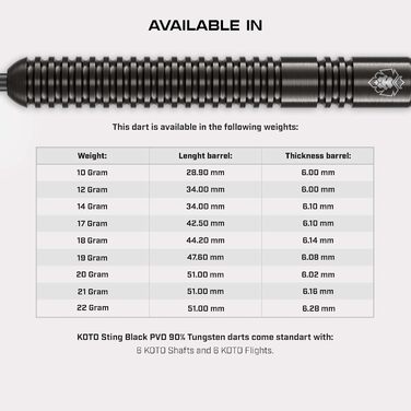 Дарти KOTO Sting Black 22г, сталеві, 90% Tungsten, комплект (3 шт) + пір'я та штоки