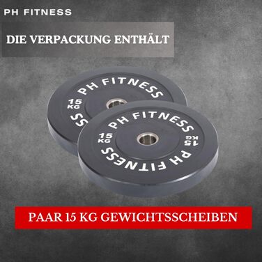 Олімпійські гумові диски PH Fitness 2x15 кг, 50 мм, чорні — набір для штанги, тренажерного залу та силових тренувань