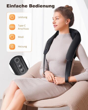 Масажер для шиї KNQZE® Shiatsu 4D з підігрівом, бездротовий, для шиї, плечей та спини, 2025 року випуску