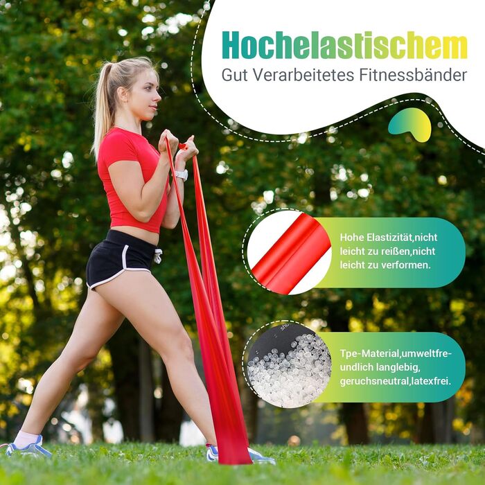 Набір фітнес-резинки 4 шт. (1.8M/2M), 4 рівні опору, постер з вправами, сумка для перенесення, інструкція, ідеально для йоги, пілатесу, м'язового розвитку. Кольори: жовтий, червоний, зелений, синій (фіолетовий, жовтий, червоний, синій, 1.8 метра)