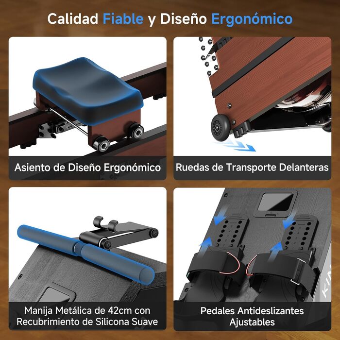 Складний тренажер для веслування, веслувальний тренажер, водонепроникний з 6 рівнями навантаження, для дому, складаний у 3 рази, вантажопідйомність 150 кг, сумісний з додатком, дуб червоний