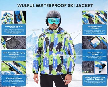 Чоловіча водонепроникна лижна куртка WUFU, тепла зимова модель, вітрозахисний Windbreaker Hebau (XL, Digitaldruck-02)