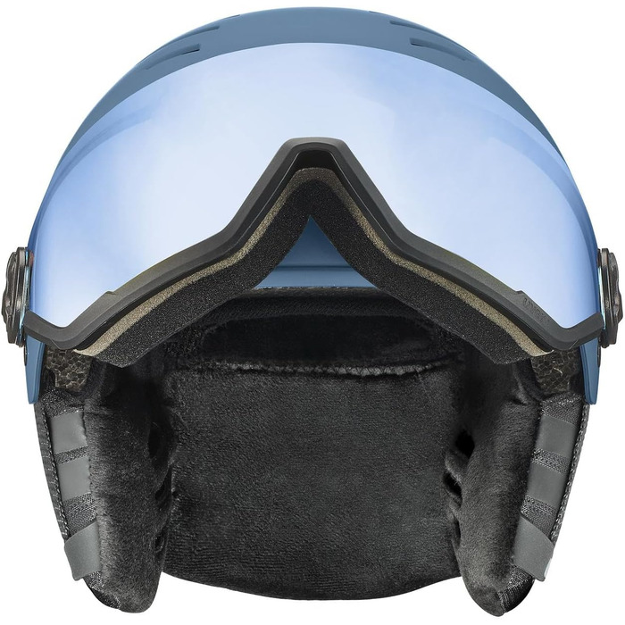 Гірськолижний шолом uvex Wanted Visor для жінок і чоловіків, міцний, з візором, синій матовий, розмір 59-61 см