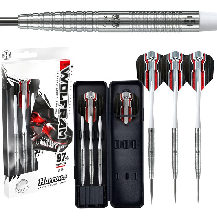 Дарти Harrows Wolfram 97% Tungsten 22g (набір): сталеві наконечники, Speedline шафти, Marathon оперення, кейс для подорожей
