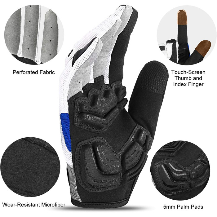 Велосипедні рукавички INBIKE для чоловіків з гелевою підкладкою 5 мм, зносостійкі, дихаючі, MTB, для їзди на велосипеді та активного відпочинку, сині, розмір M (обхват долоні 20.4 см)