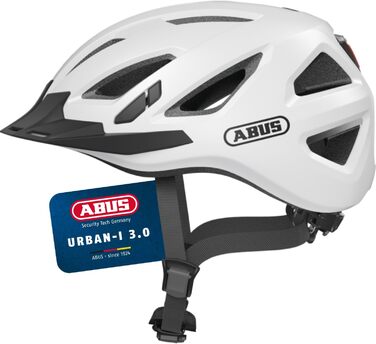 ABUS Urban-I 3.0 - велошолом з ліхтариком, козирком та магнітною застібкою, для жінок та чоловіків, розмір L (56-61 см), білий (polar white)
