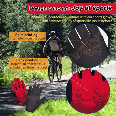 Велосипедні рукавички для чоловіків та жінок, сенсорні, дихаючі, легкі, для шосейних велосипедів, Outdoor-спорт, будівництво (M, Червоний)