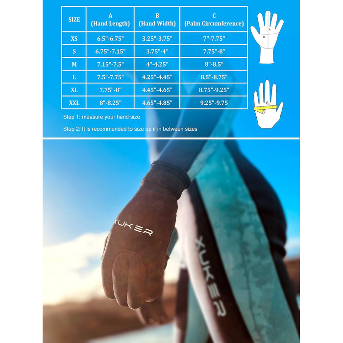 Водні рукавички XUKER 3 мм та 5 мм неопрен, п'ятипалі, теплі, для дайвінгу, снорклінгу, веслування, серфінгу, каякінгу, каное, підводного полювання, катання на лижах (3 мм, чорний)