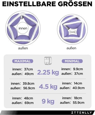 Важкі манжети на ноги та руки - Регульовані вантажні манжети для щиколоток/зап'ясть 0.45-9 кг, фітнес-ваги для дорослих та дітей, йога, біг, спортзал, фіолетовий 9 кг