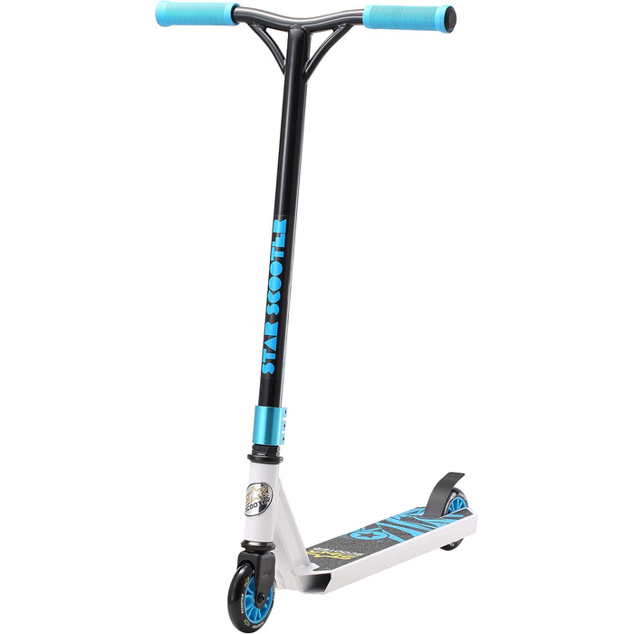 Трюковий самокат STAR SCOOTER для дітей від 7 років і дорослих, до 100 кг, 100 мм, алюмінієвий, біло-синій, для початківців