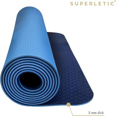 SUPERLETIC Фітнес-мат для йоги та гімнастики, 0,8/1/1,5 см, нековзкий, з ременем, гіпоалергенний, для спорту, пілатесу, чорний або зелений