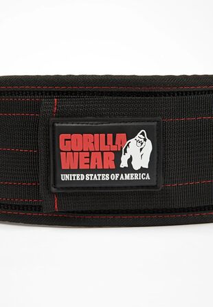 Пояс для важкої атлетики Gorilla Wear 4 дюйми, нейлоновий, чорний/червоний, підтримка для бодібілдингу, тренувань у залі, стабілізація, з логотипом, розмір M-L
