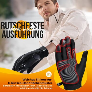 Зимові рукавички Benirap для чоловіків: вітрозахисні, з підтримкою сенсорного екрану, неслизькі спортивні рукавички для активного відпочинку, їзди на велосипеді, бігу та прогулянок з собакою. Чорний колір, розмір L.