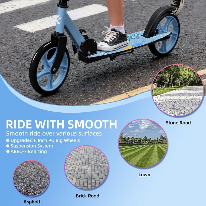 Самокат FREEDARE Cityroller складний для дітей та дорослих, колеса 200мм, до 100кг, блакитний