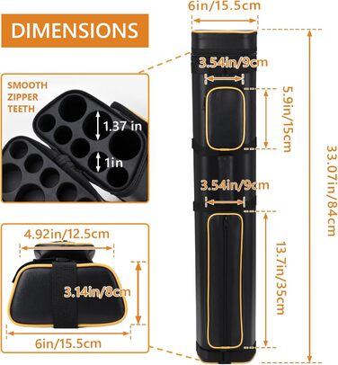 Сумка для переноски більярду на 3 кийки та 5 насадок (3 кийки, 5 насадок) - чорний колір з жовтими вставками