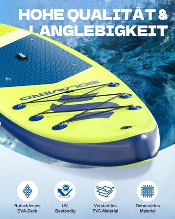 SUP дошка Solavero надувна з веслом та аксесуарами, 323x83x15 см, до 200 кг, блакитно-зелена, для початківців та сім'ї