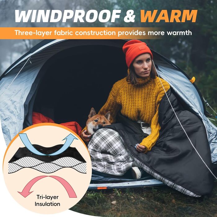 Сплячі мішки MEREZA XL для чоловіків та жінок. Великий, широкий спальний мішок для кемпінгу. Теплі спальні мішки для дорослих великих розмірів з компресійним мішком. Підходять для холодної погоди (пильно-блакитний)