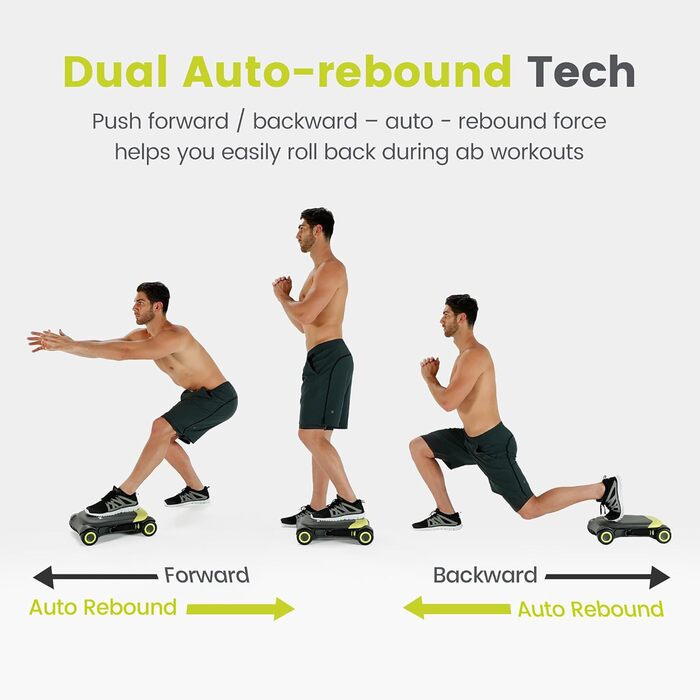 Ролер для пресу Wonder Core Slide Fit з 4 колесами, автоматичний відкат, тренажер для пресу, фітнес-ролер Heroboard з наколінниками (зелений)
